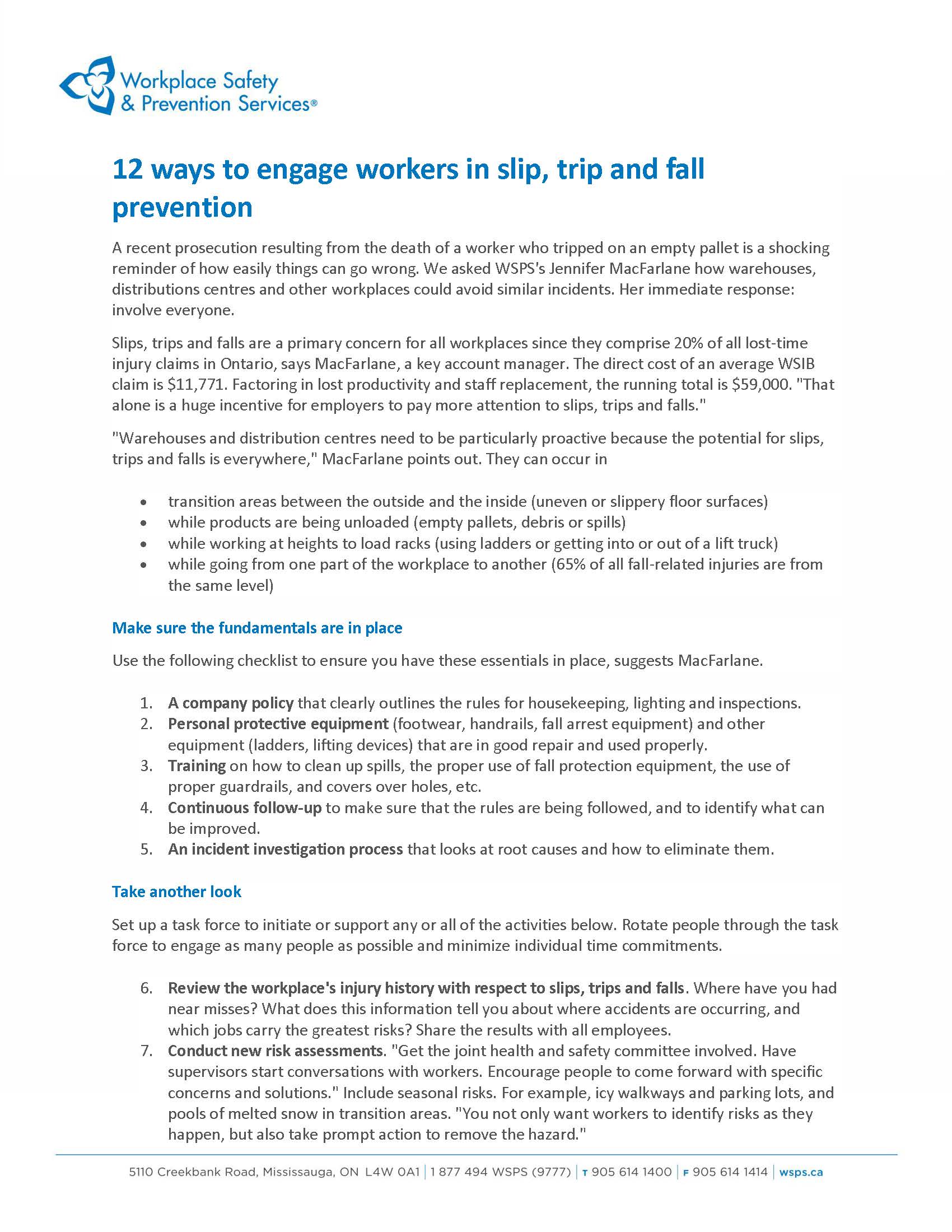 12 WAYS TO ENGAGE WORKERS ON SLIPS, TRIPS & FALLS