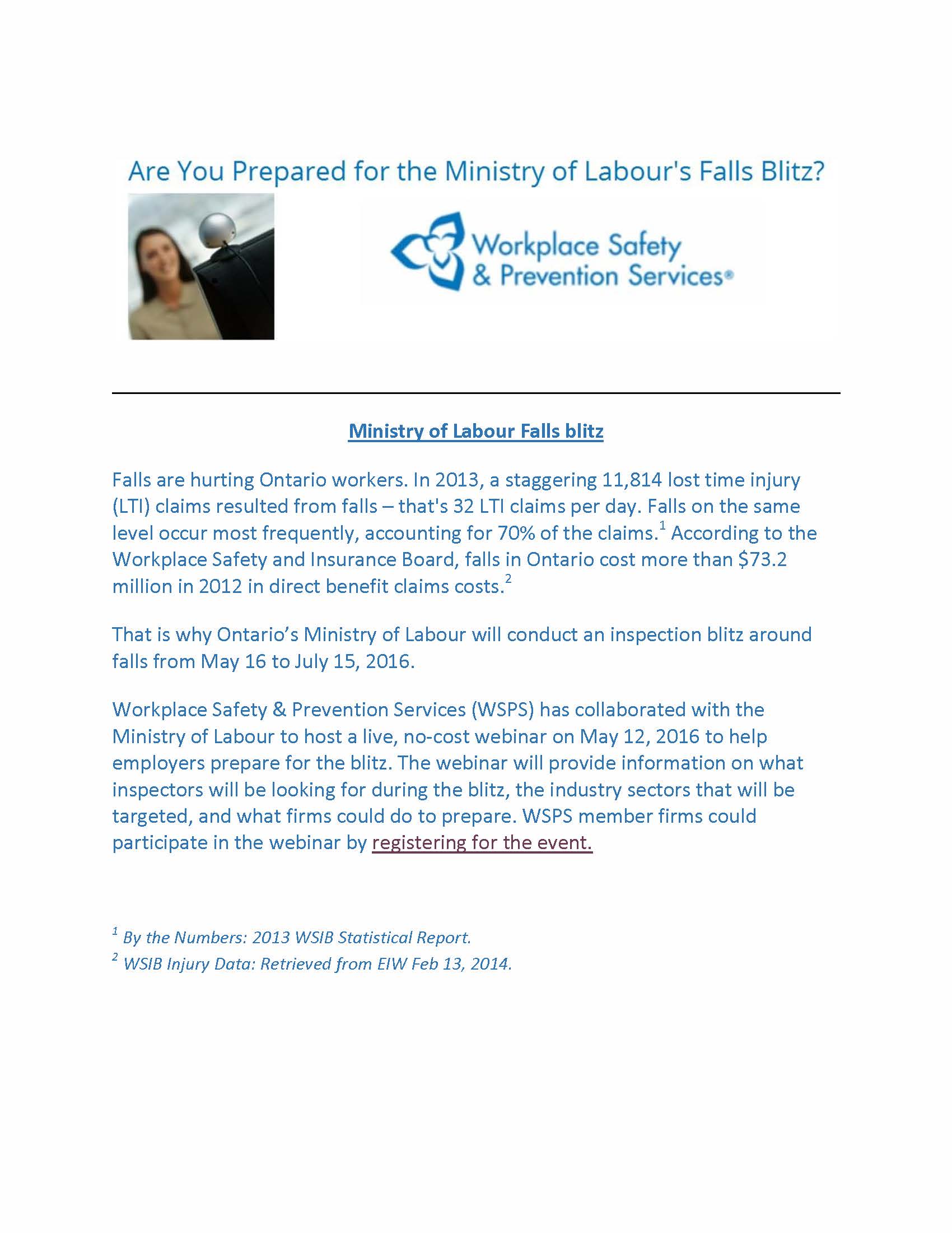 MINISTRY OF LABOUR'S FALLS BLITZ